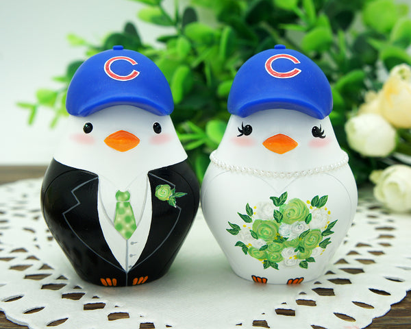 Custom Baseball Wedding Cake Topper With Cubs Hats-Love Bird Wedding Cake Toppers