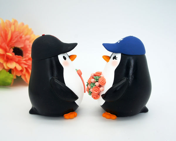 Baseball Wedding Cake Topper With Coral Bouquet-Penguin Love Bird Wedding Cake Toppers Sports Theme