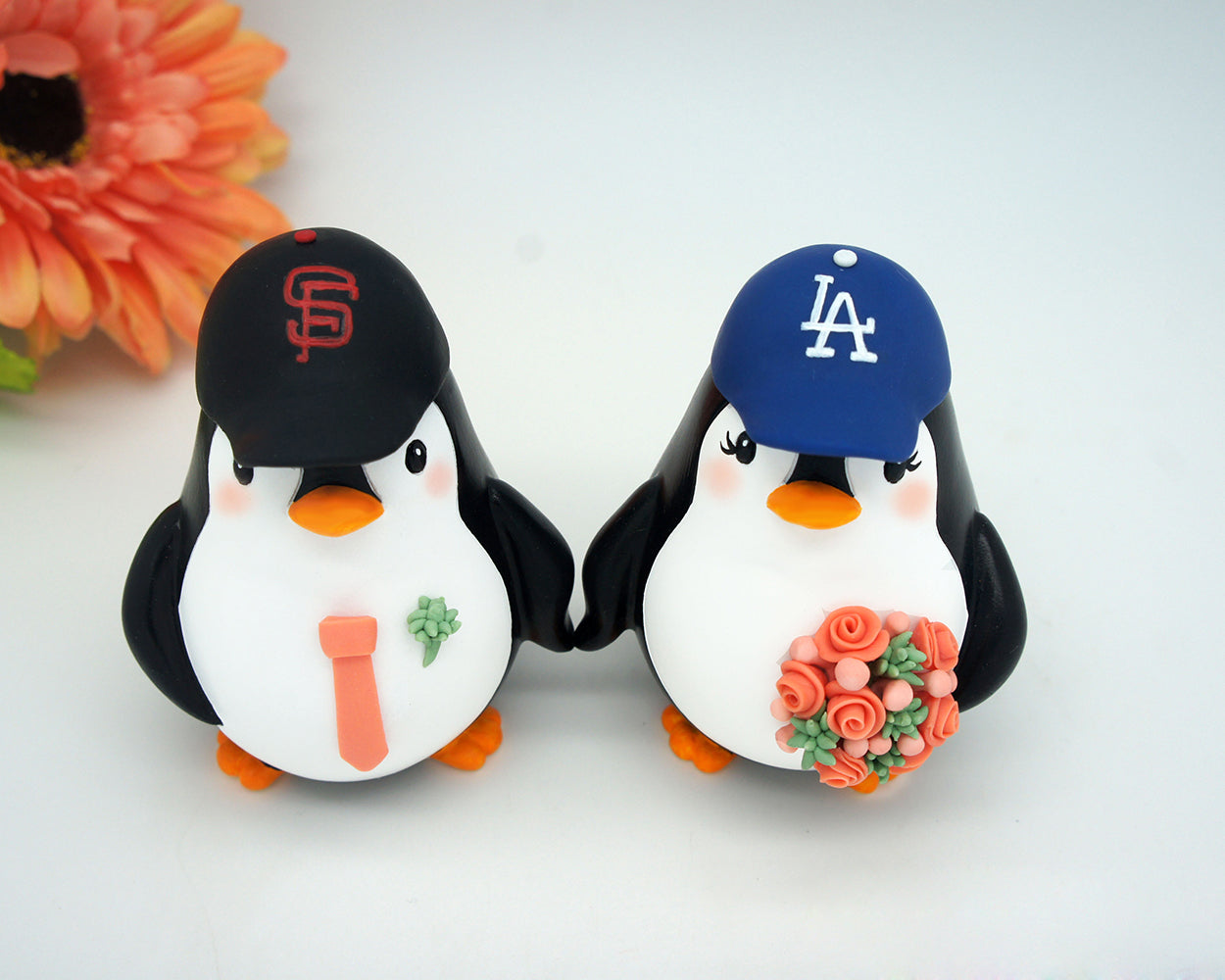 Baseball Wedding Cake Topper With Coral Bouquet-Penguin Love Bird Wedding Cake Toppers Sports Theme