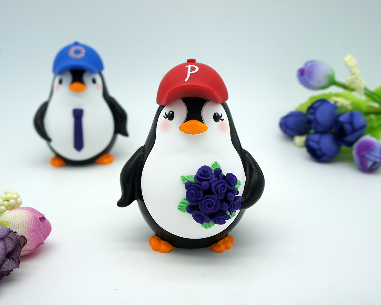 Penguin Baseball Wedding Cake Toppers-Phillies Bride And Yankees Groom Cake Toppers Sports Theme
