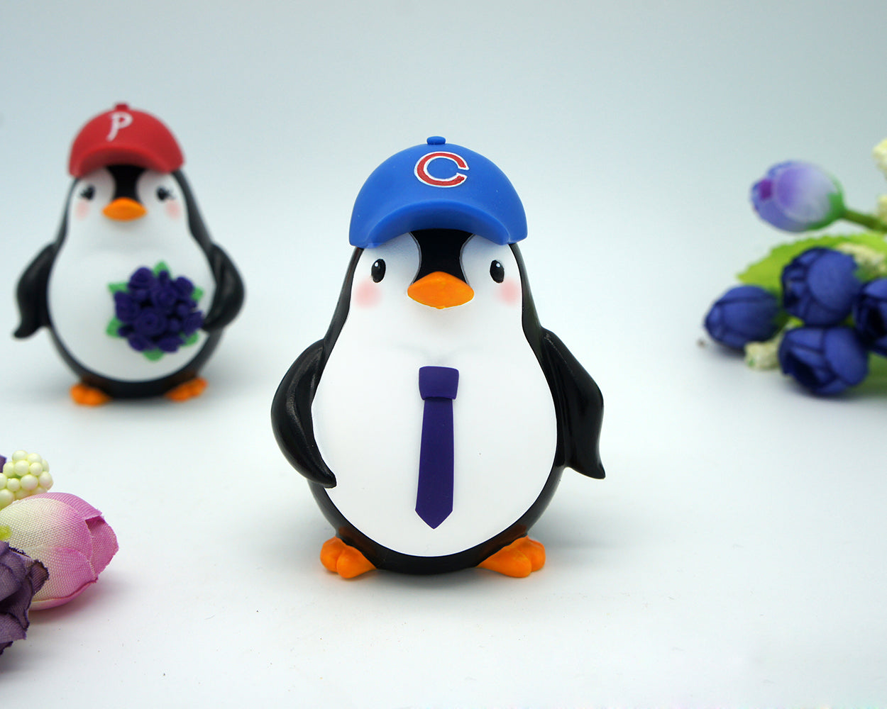 Penguin Baseball Wedding Cake Toppers-Phillies Bride And Yankees Groom Cake Toppers Sports Theme