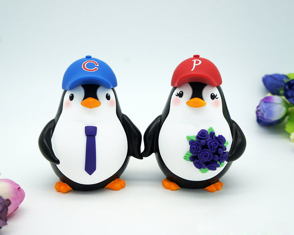 Penguin Baseball Wedding Cake Toppers-Phillies Bride And Yankees Groom Cake Toppers Sports Theme