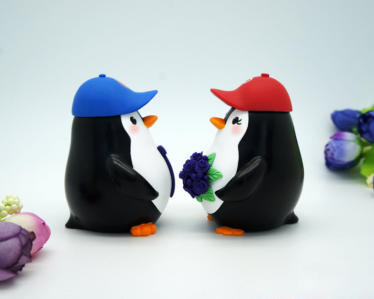 Penguin Baseball Wedding Cake Toppers-Phillies Bride And Yankees Groom Cake Toppers Sports Theme