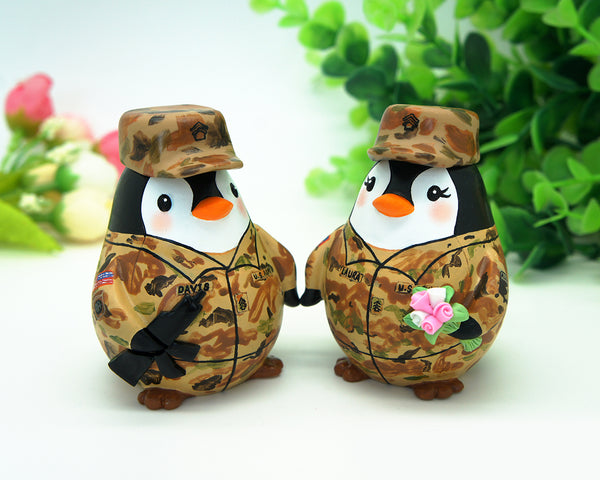 Custom Camouflage Army Penguin Wedding Cake Toppers