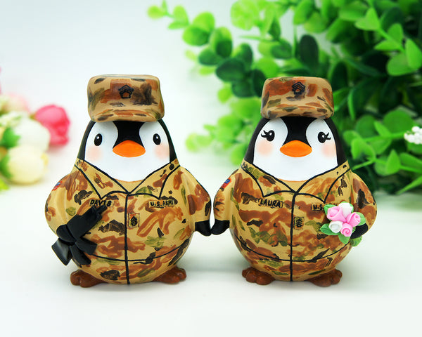 Custom Camouflage Army Penguin Wedding Cake Toppers