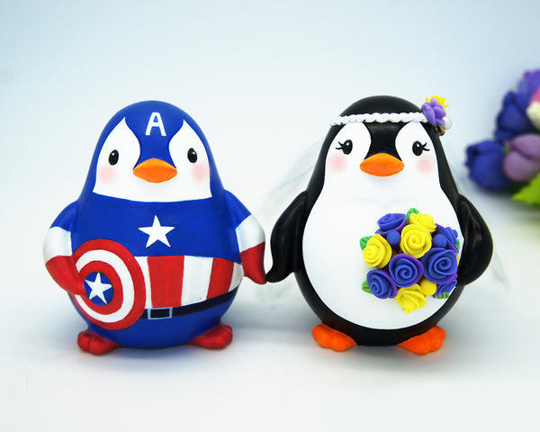 Superhero Captain America Wedding Cake Toppers-Penguin Wedding Cake Toppers-Love Bird Wedding Cake Toppers