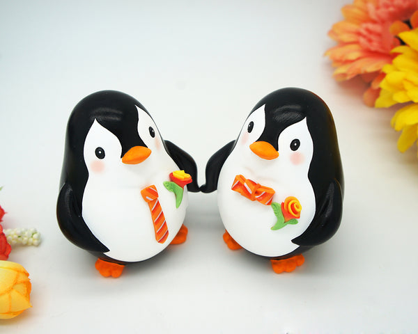 Custom Gay Penguin Orange Wedding Cake Toppers