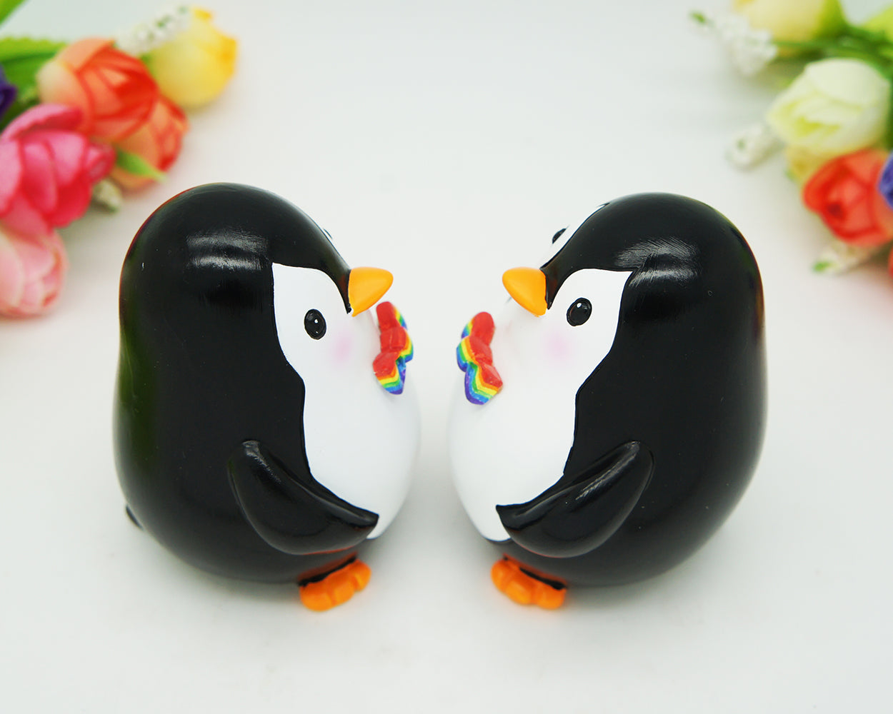 Custom Gay Penguin Rainbow Wedding Cake Toppers