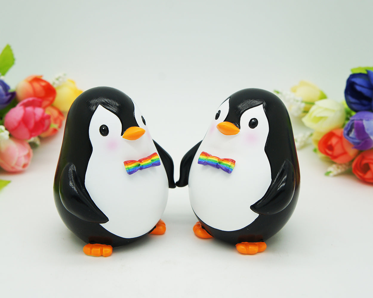 Custom Gay Penguin Rainbow Wedding Cake Toppers