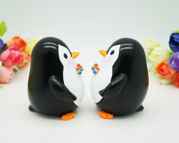Custom Gay Penguin Rainbow Wedding Cake Toppers