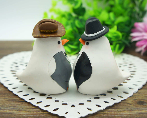 Custom Gray Love Bird Wedding Cake Toppers
