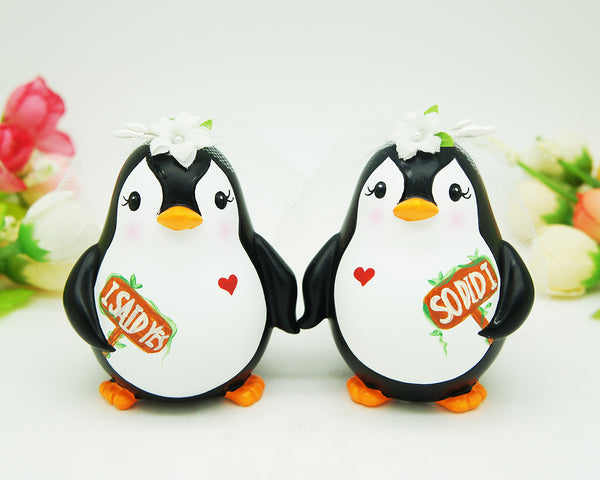 Custom Lesbian Penguin Wedding Cake Toppers