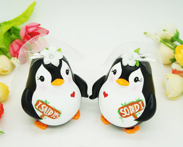 Custom Lesbian Penguin Wedding Cake Toppers