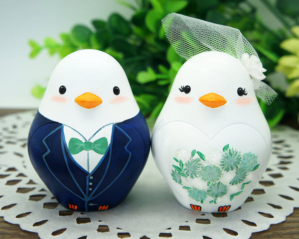 Cute Love Bird Wedding Cake Toppers-Country Wedding Cake Topper Succulent Green Theme