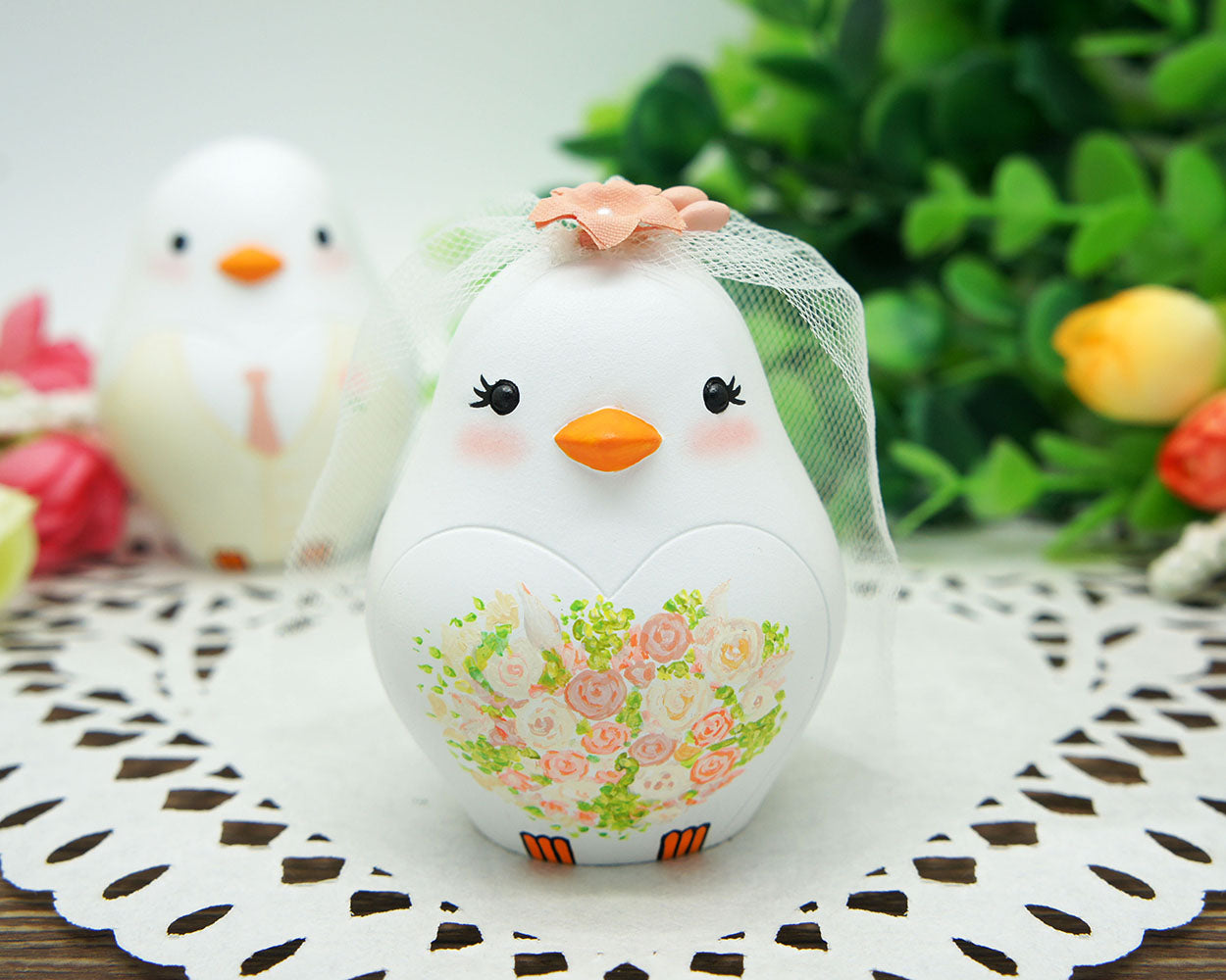Love Bird Rose Wedding Cake Toppers