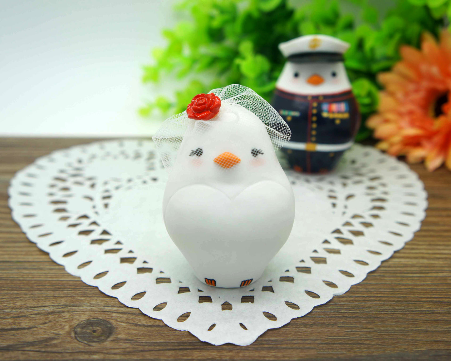 Custom Love Birds Navy Wedding Cake Toppers