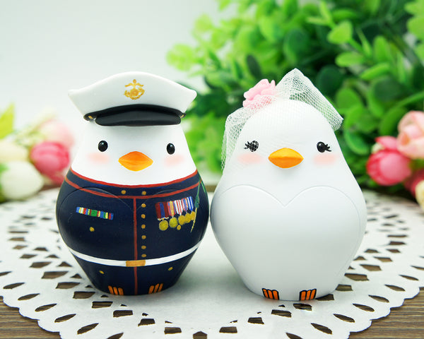 Custom Love Birds Navy Wedding Cake Toppers