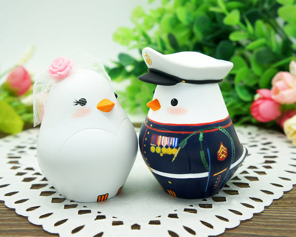 Custom Love Birds Navy Wedding Cake Toppers