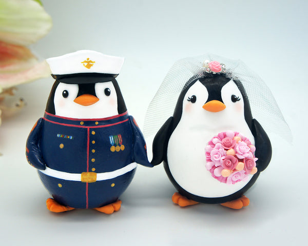 Personalised Marine Corps Wedding Cake Toppers-Penguin Military Wedding Cake Toppers-Army Officer Wedding Cake Toppers