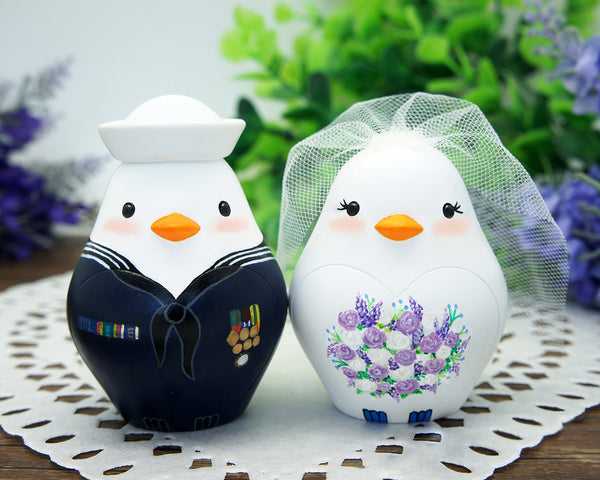 Navy Wedding Cake Toppers -Love Bird Wedding Cake Toppers With Enlisted Navy Blues