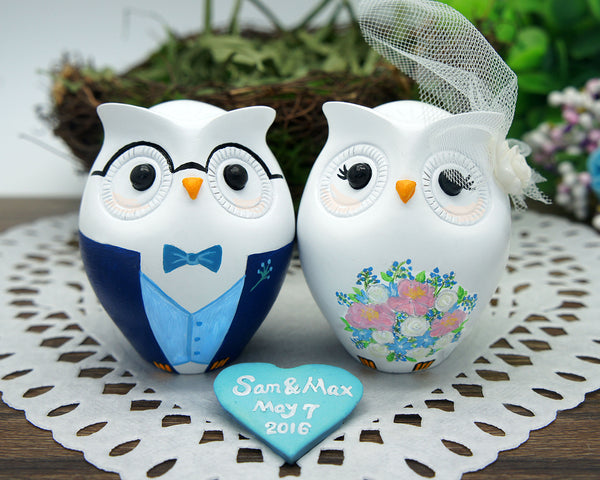 Custom Owl Blue Wedding Cake Toppers
