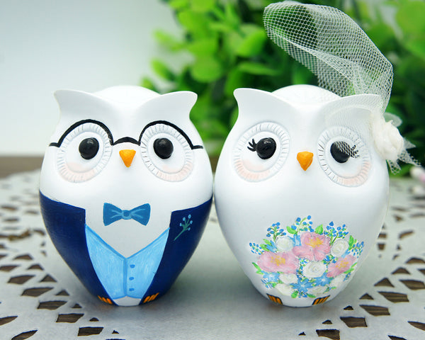 Custom Owl Blue Wedding Cake Toppers