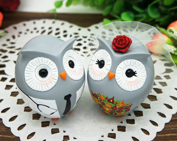 Custom Owl Wedding Cake Toppers,Doctor Groom And bride Wedding Cake Toppers Owl Themed