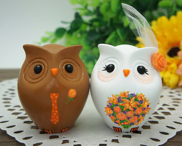 Custom Owl Interracial Fall Wedding Cake Toppers