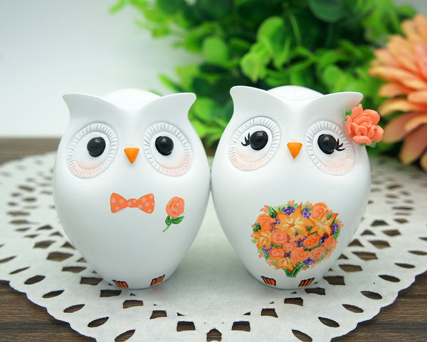 Custom Owl Wedding Cake Topper Fall Theme-Love Bird Wedding Cake Toppers With Orange Bouquet