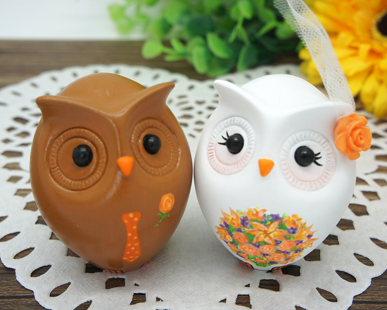 Custom Owl Interracial Fall Wedding Cake Toppers