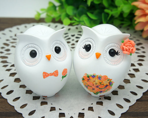 Custom Owl Wedding Cake Topper Fall Theme-Love Bird Wedding Cake Toppers With Orange Bouquet
