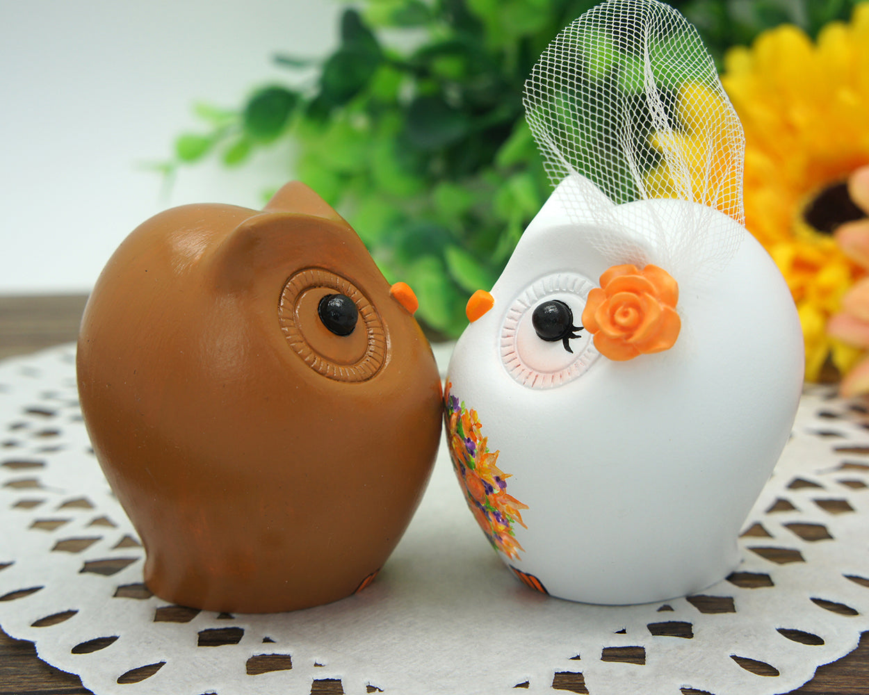 Custom Owl Interracial Fall Wedding Cake Toppers