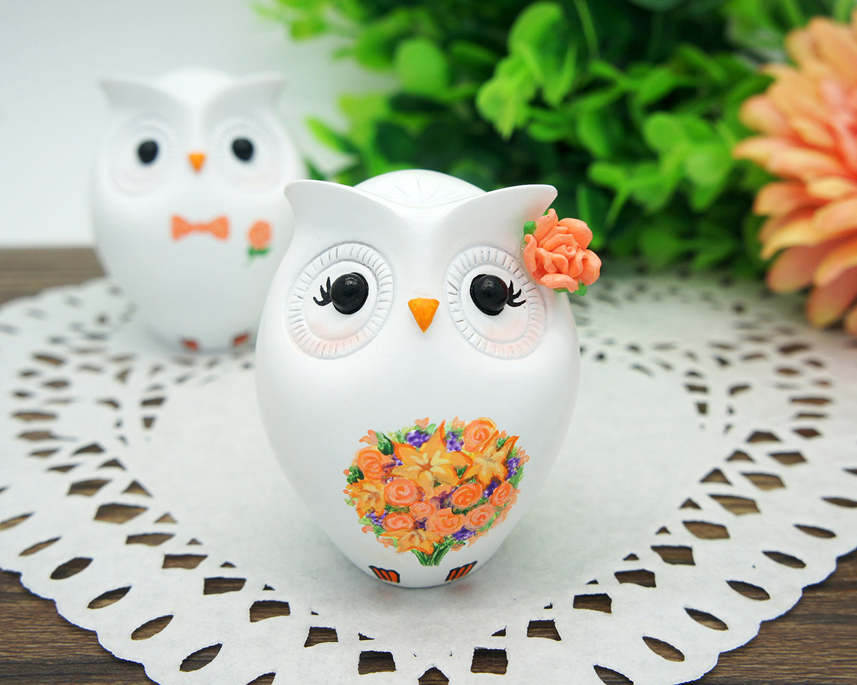 Custom Owl Wedding Cake Topper Fall Theme-Love Bird Wedding Cake Toppers With Orange Bouquet