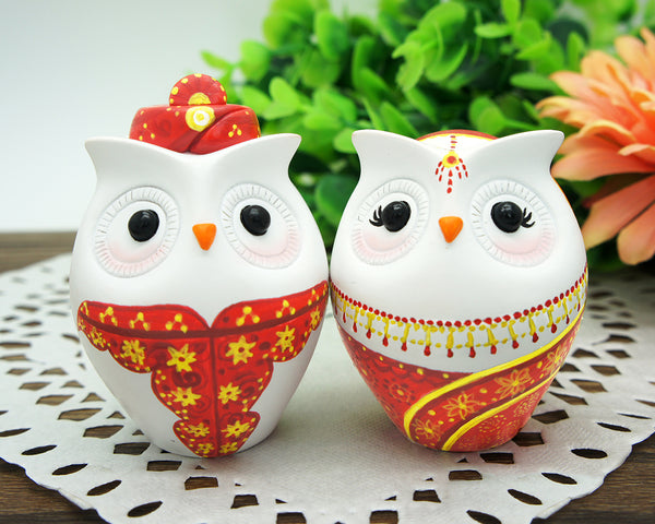 Custom Owl Indian Wedding Cake Toppers-Bride And Groom Indian Cake Toppers