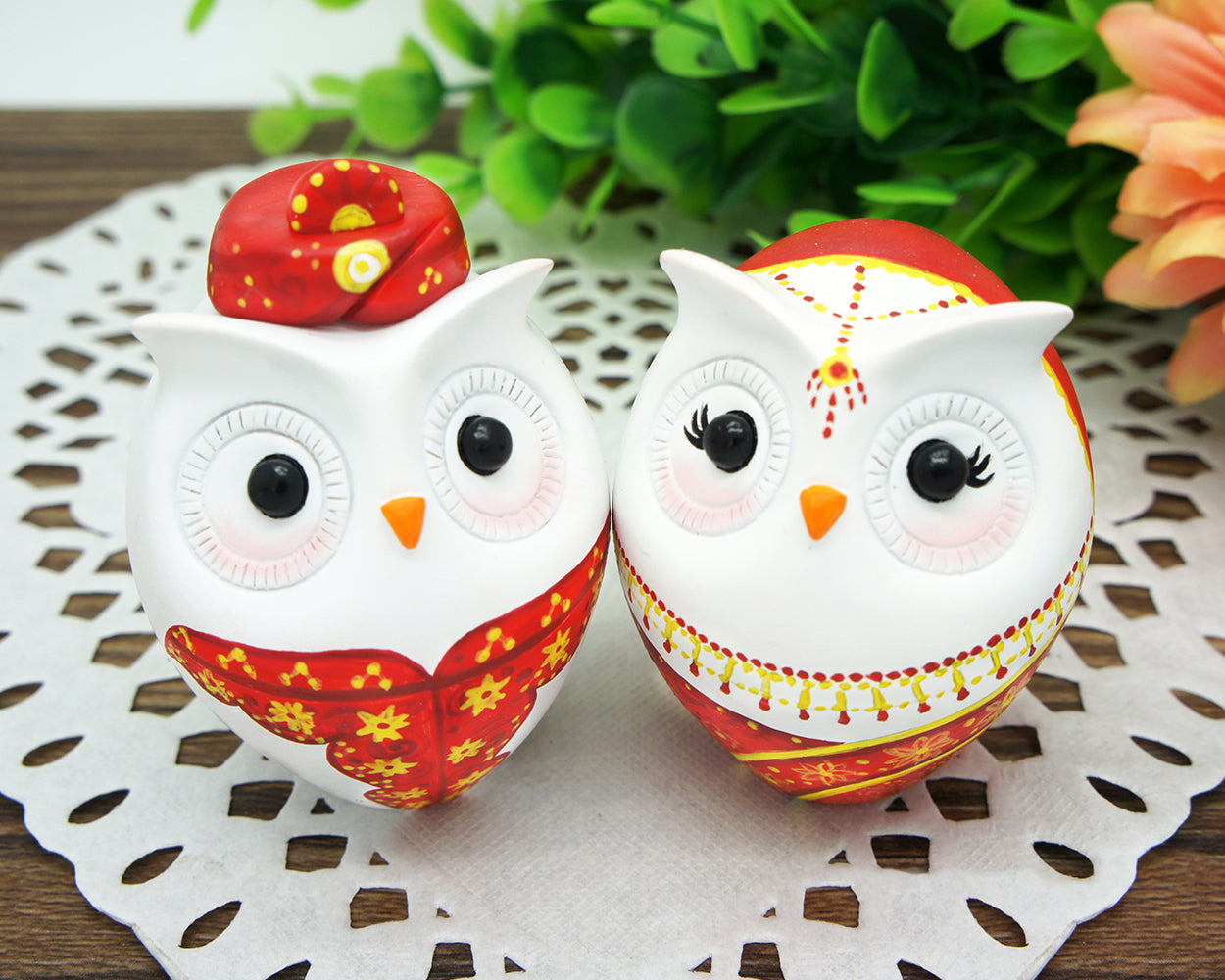 Custom Owl Indian Wedding Cake Toppers-Bride And Groom Indian Cake Toppers