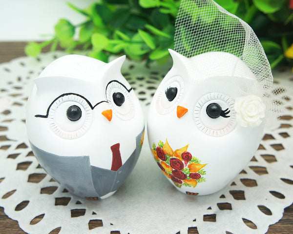 Owl Love Bird Cake Toppers-Personalized Country Bride And Groom Cake Topper Fall Theme