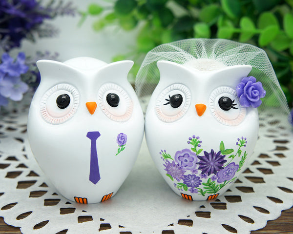 Owl Wedding Cake Toppers Purple Themed-Love Bird Wedding Cake Toppers-Purple Wedding Cake Toppers