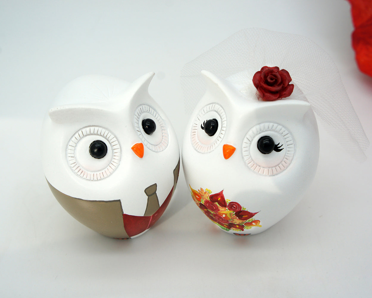 Owl Wedding Cake Toppers Fall Theme-Love Bird Wedding Cake Toppers With Burgundy flowers