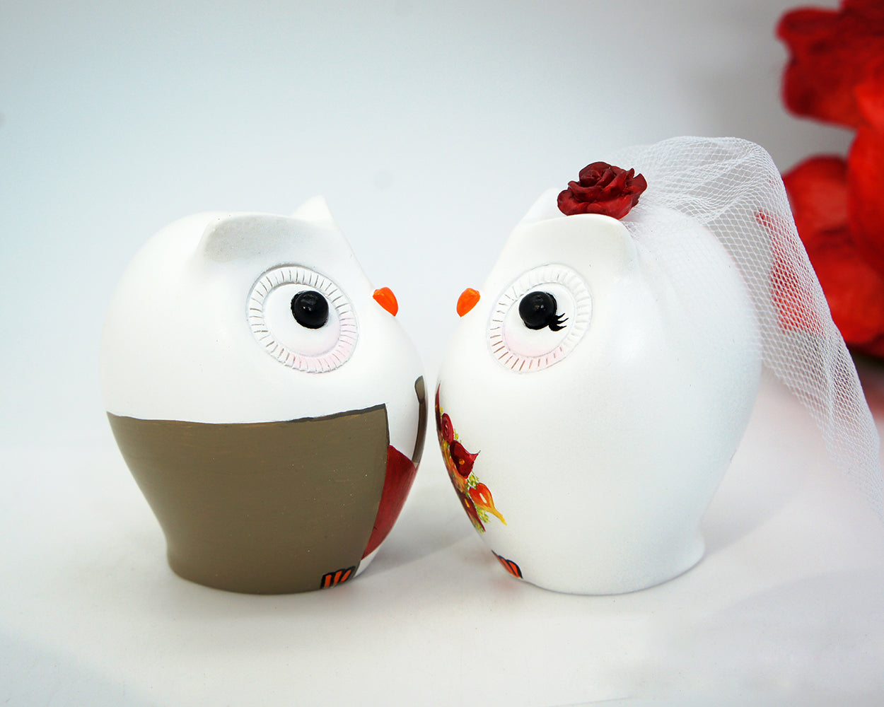 Owl Wedding Cake Toppers Fall Theme-Love Bird Wedding Cake Toppers With Burgundy flowers