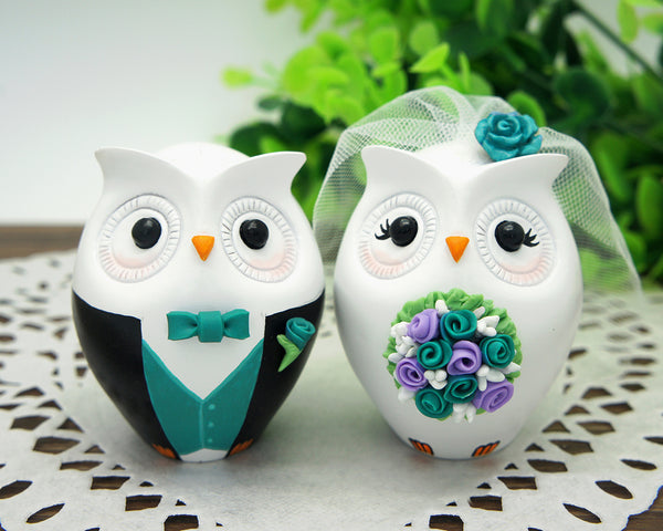 Custom Owl Teal Wedding Cake Toppers