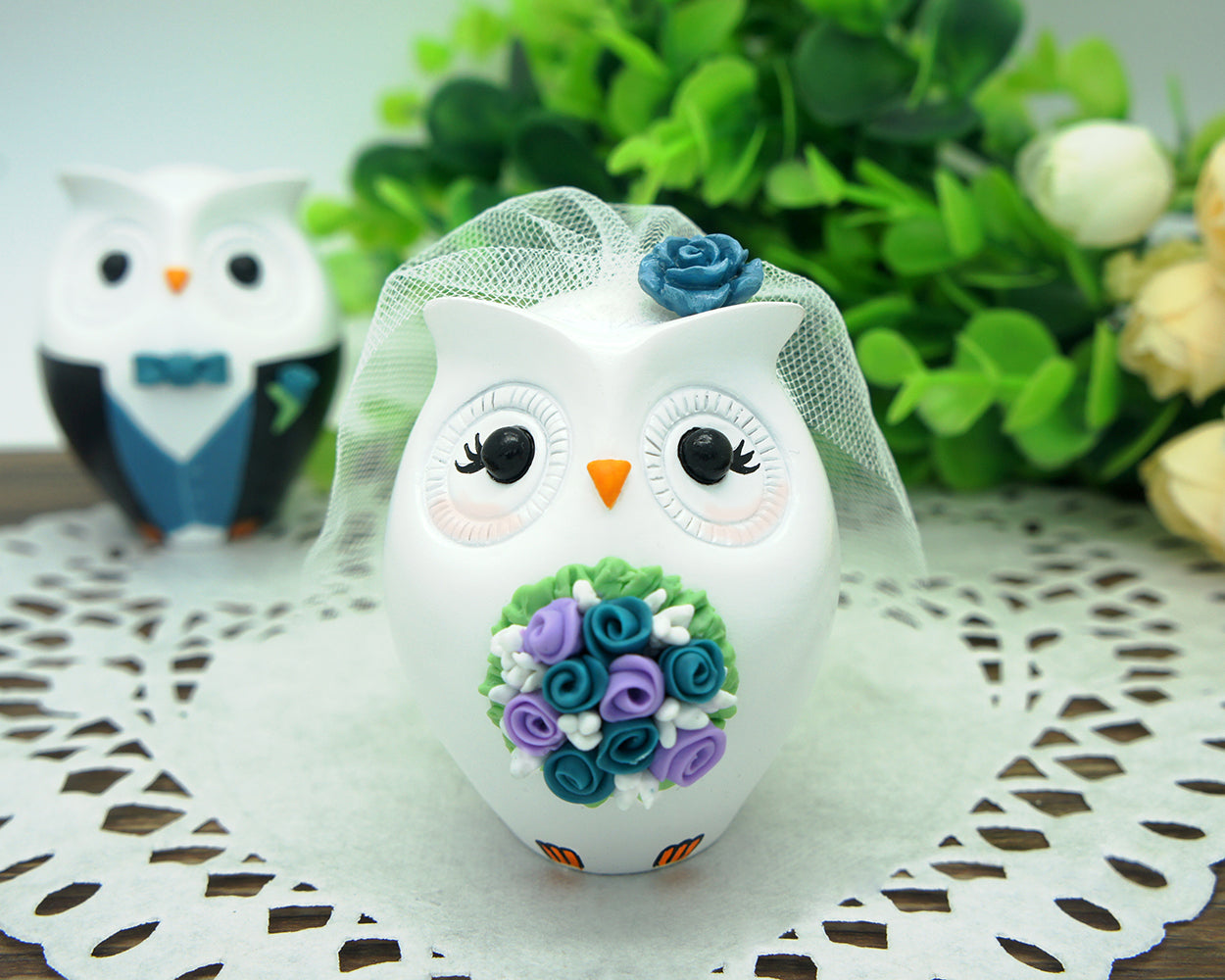 Custom Owl Teal Wedding Cake Toppers
