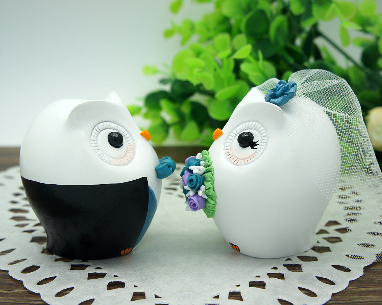 Custom Owl Teal Wedding Cake Toppers