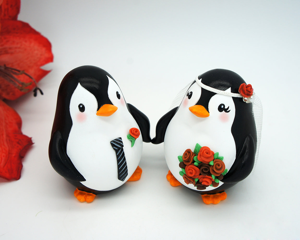 Fall Wedding Cake Topper-Penguin Wedding Cake Topper Autumn Theme