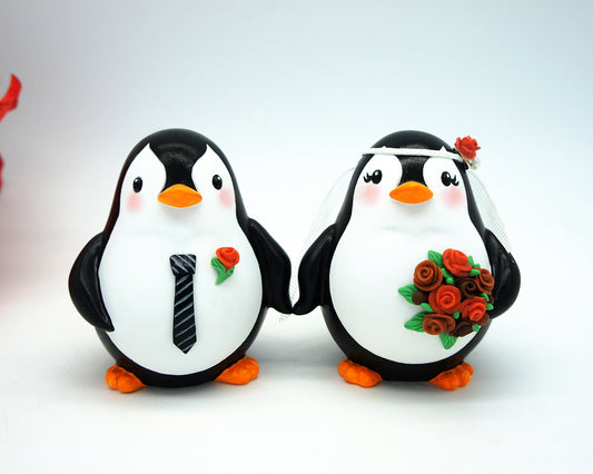 Fall Wedding Cake Topper-Penguin Wedding Cake Topper Autumn Theme