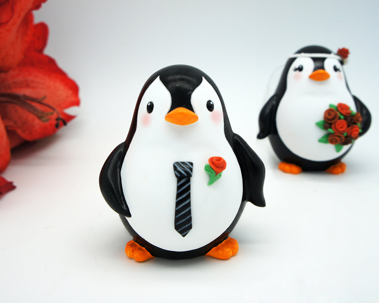 Fall Wedding Cake Topper-Penguin Wedding Cake Topper Autumn Theme