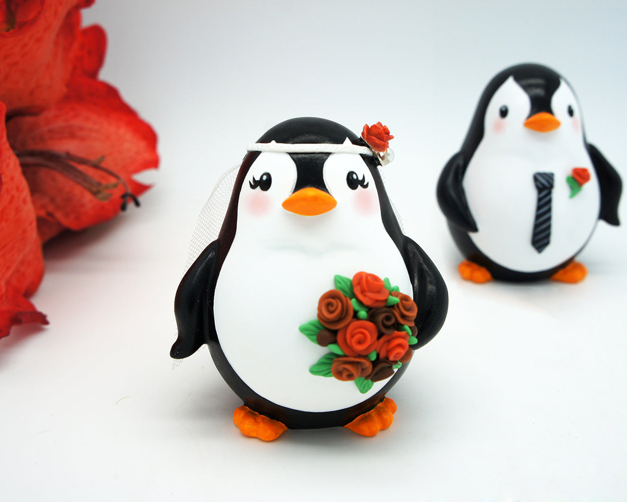 Fall Wedding Cake Topper-Penguin Wedding Cake Topper Autumn Theme
