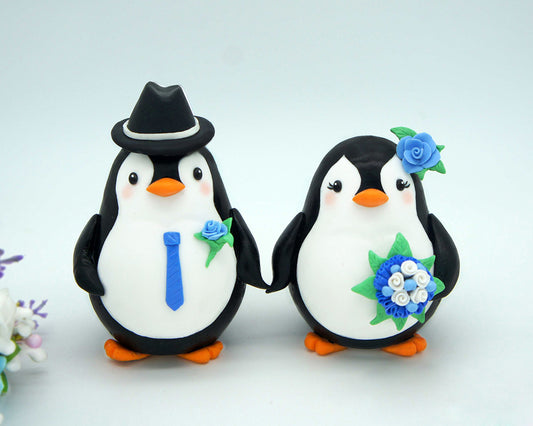 Funny Penguin Wedding Cake Toppers Rainbow Theme-Personalised Bride And Groom Wedding Cake Toppers