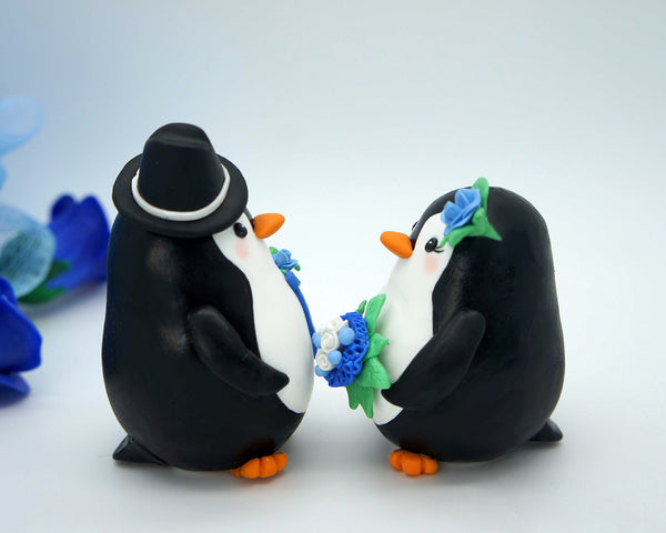 Funny Penguin Wedding Cake Toppers Rainbow Theme-Personalised Bride And Groom Wedding Cake Toppers