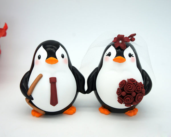 Funny Penguin Hockey Wedding Cake Toppers Sports Theme-Personalised Bride And Groom Hockey Wedding Cake Toppers