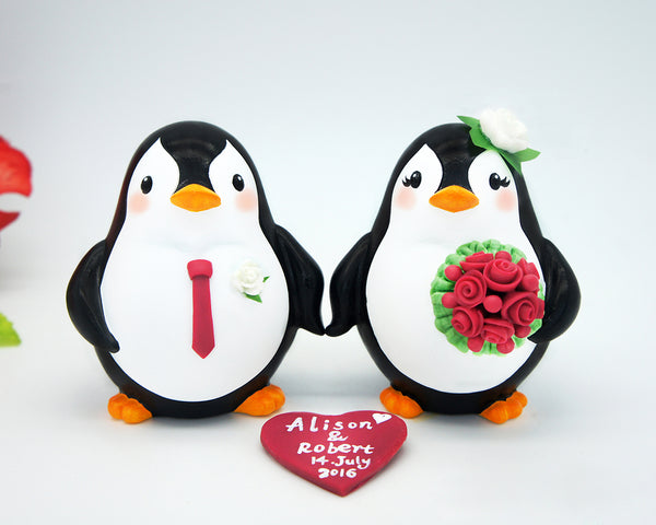 Custom Penguin Love Bird Cake Toppers-Country Cake Topper With Plum Theme